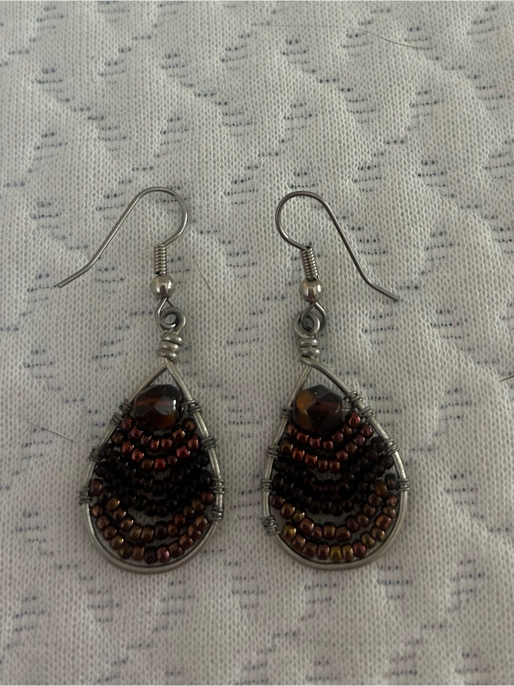 Handcrafted Teardrop Beaded Earrings - Brown